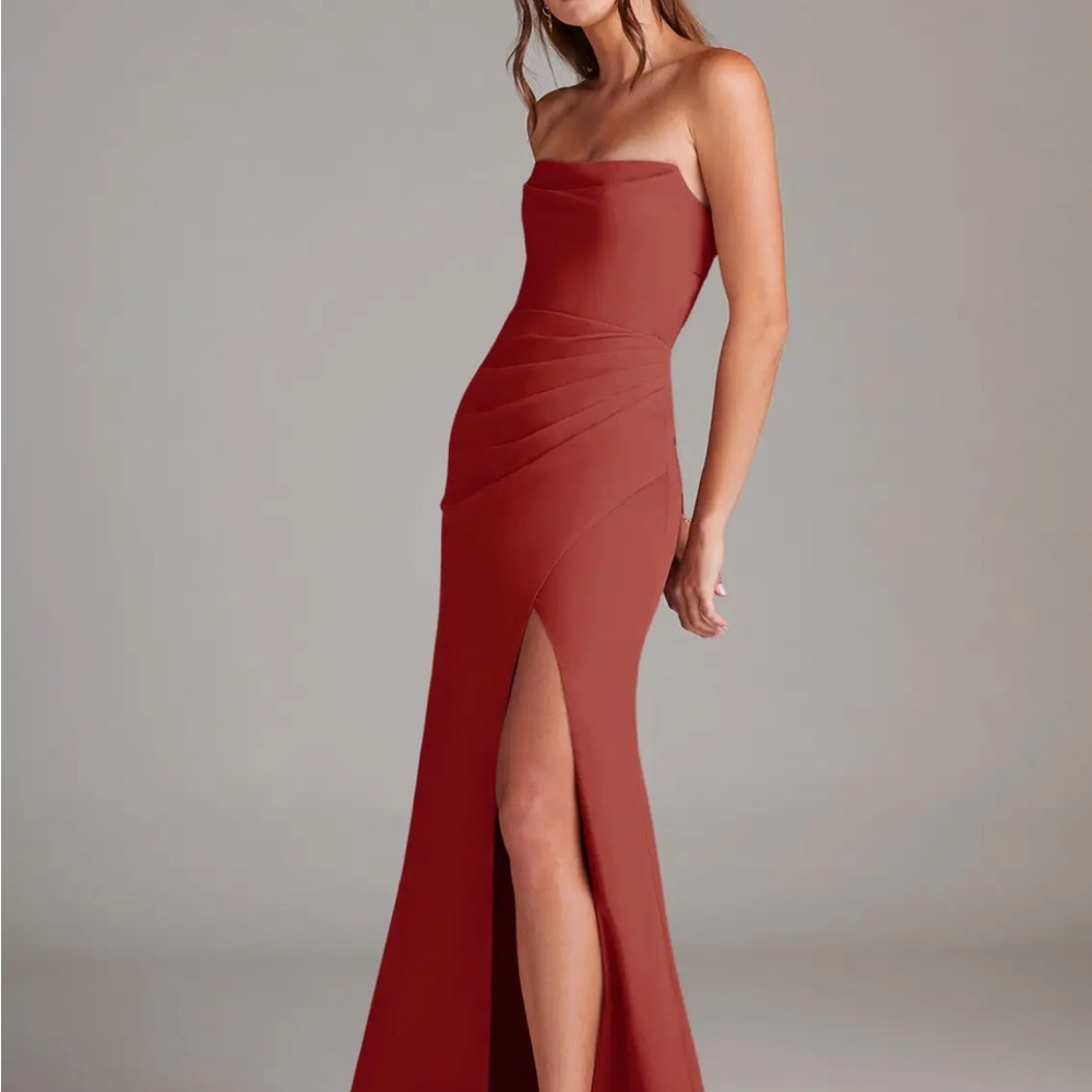 Azazie Terracota Strapless Bridesmaid Dress - Picture 5 of 12